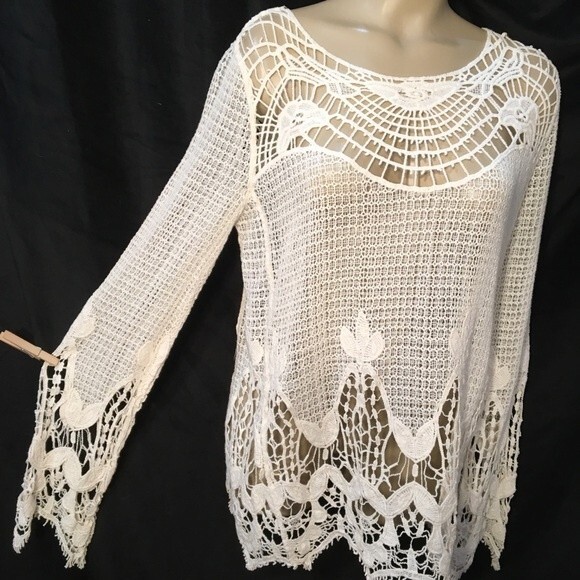 Anthropologie Oddy Ivory Crochet Long Sleeve Top M/L NEW - Picture 5 of 8